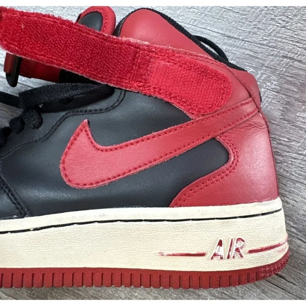 Nike Air Force 1 Shoes Youth 5 Y Mid '06 Leather Black‎ Red Sneakers 314195-061